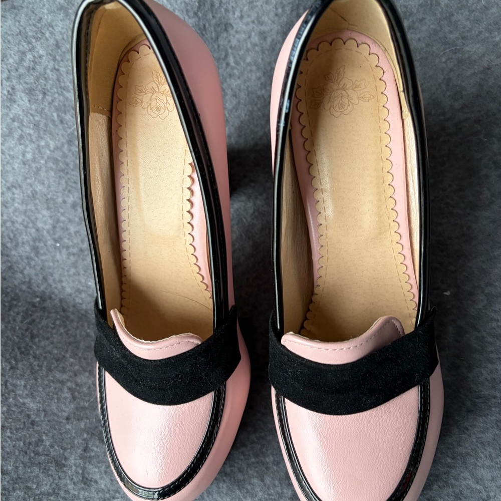 Women's Pink Loafers with Black Trim